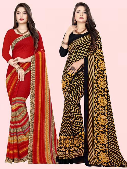 pack of 2 printed casual wear sarees with blouse - 21477012 - Very Small Image - 1