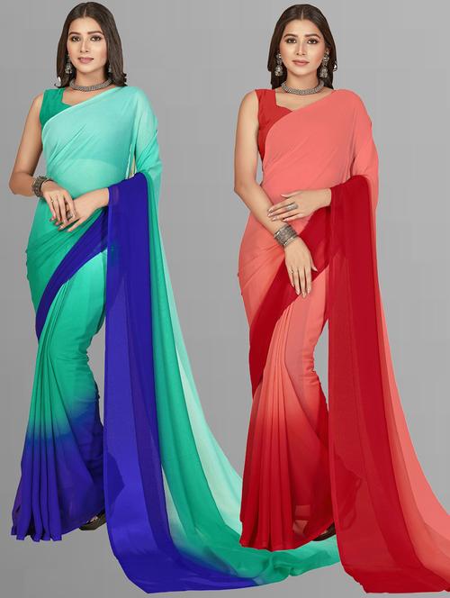 women pack of 2 casual wear combo sarees with blouse - 21477022 - Very Small Image - 1