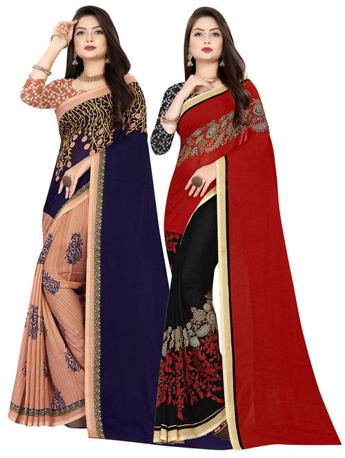 women pack of 2 casual wear combo sarees with blouse - 21477030 - Very Small Image - 1