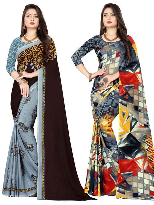 pack of 2 printed casual wear sarees with blouse - 21477032 - Very Small Image - 1