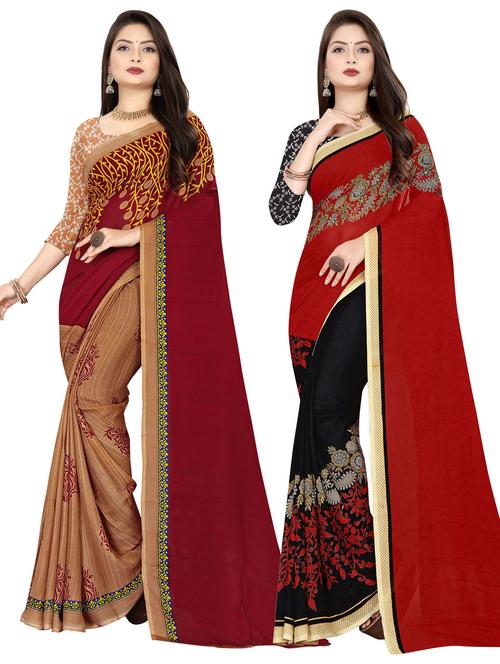 women pack of 2 casual wear combo sarees with blouse - 21477036 - Very Small Image - 1
