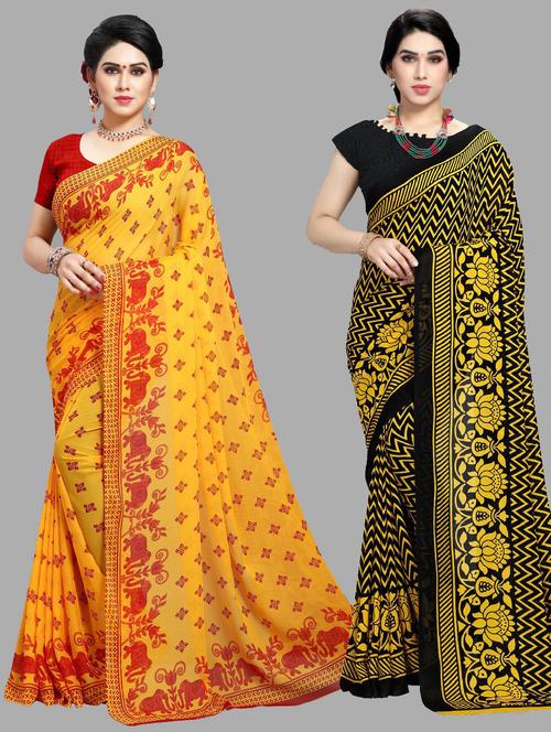women pack of 2 casual wear combo sarees with blouse - 21477039 - Very Small Image - 1