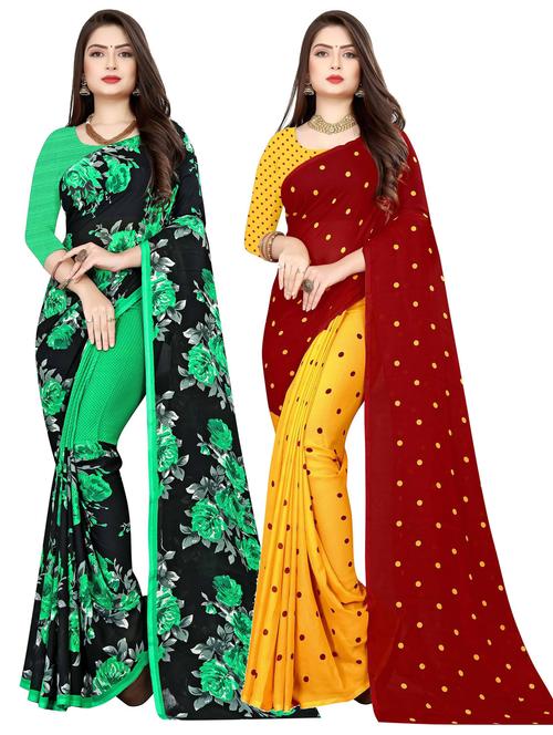 pack of 2 printed casual wear sarees with blouse - 21477046 - Very Small Image - 1