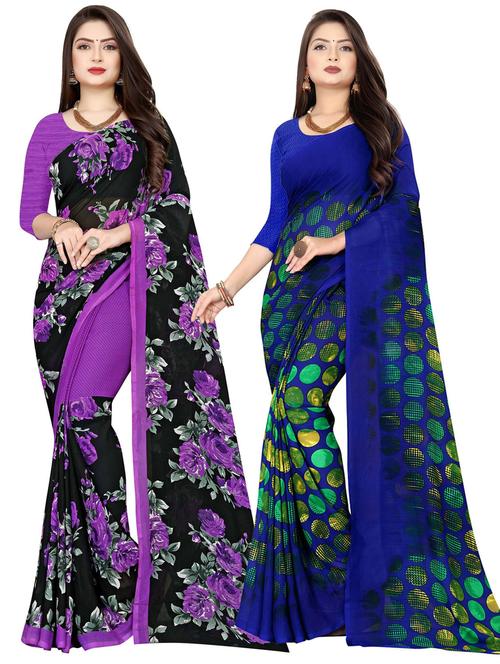 women pack of 2 casual wear combo sarees with blouse - 21477050 - Very Small Image - 1