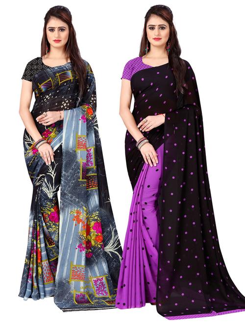 women pack of 2 casual wear sarees with blouse - 21477056 - Very Small Image - 1