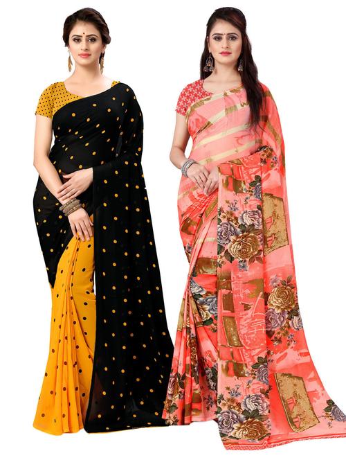 pack of 2 printed casual wear sarees with blouse - 21477061 - Very Small Image - 1