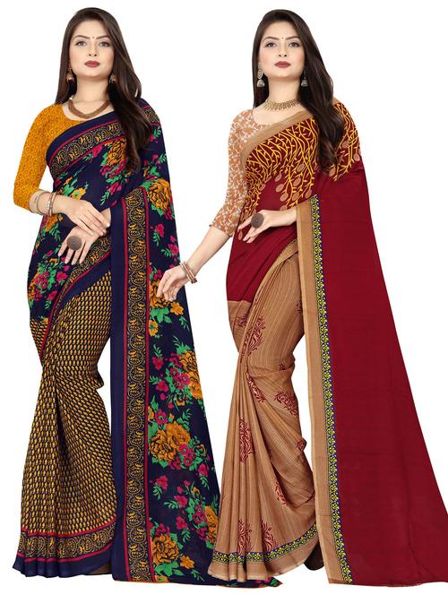 pack of 2 printed casual wear sarees with blouse - 21477069 - Very Small Image - 1