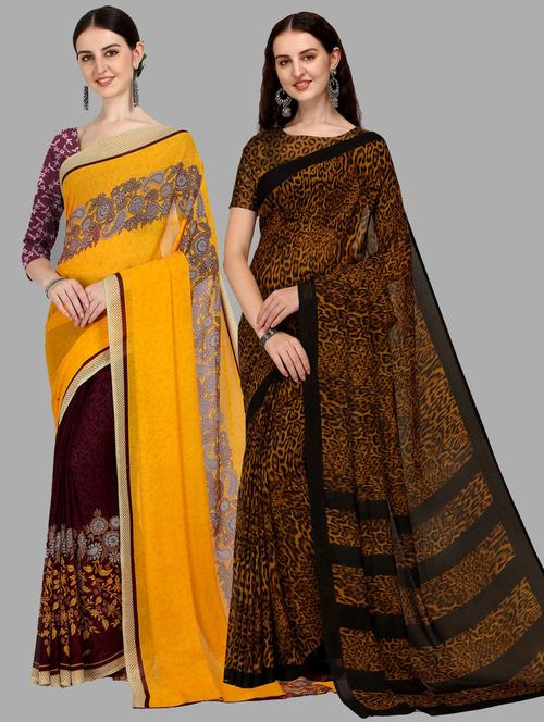 women pack of 2 casual wear sarees with blouse - 21477074 - Very Small Image - 1