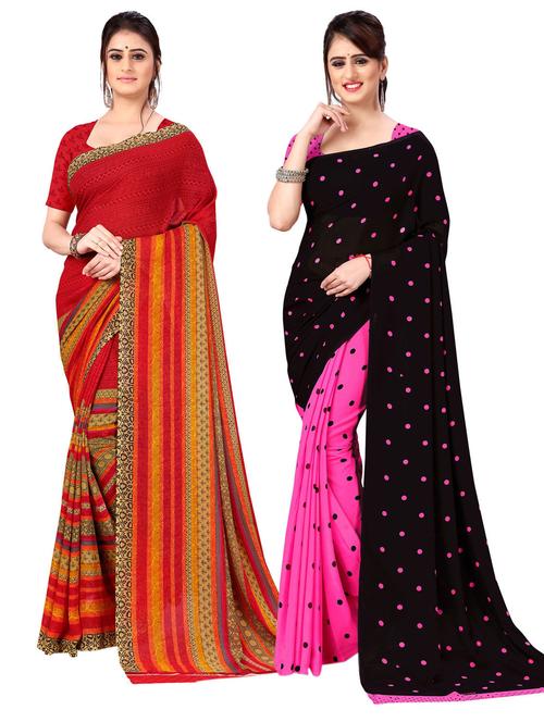 pack of 2 printed casual wear sarees with blouse - 21477082 - Very Small Image - 1