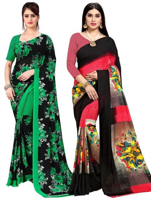 pack of 2 printed casual wear sarees with blouse - 21477083 - Very Small Image - 1