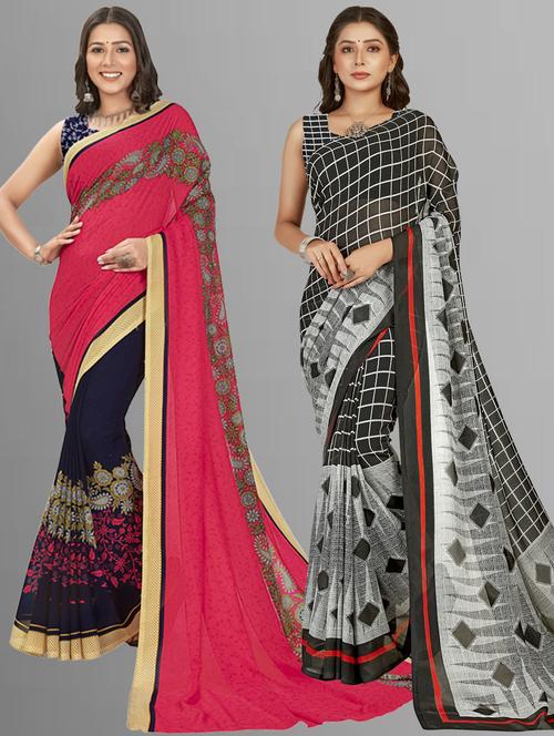 women pack of 2 casual wear sarees with blouse - 21477084 - Very Small Image - 1