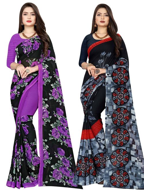 women pack of 2 casual wear combo sarees with blouse - 21477087 - Very Small Image - 1