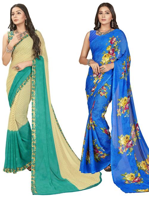 women pack of 2 printed casual wear saree with blouse - 21477090 - Very Small Image - 1
