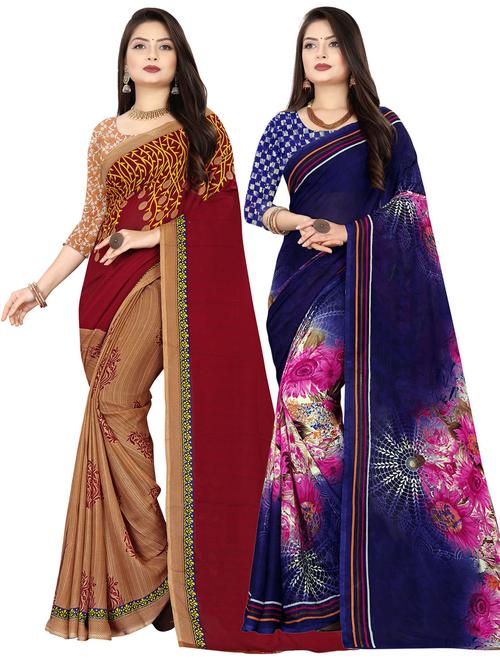 women pack of 2 casual wear combo sarees with blouse - 21477094 - Very Small Image - 1