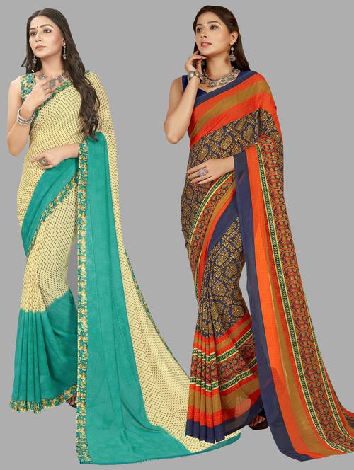 pack of 2 printed casual wear sarees with blouse - 21477095 - Very Small Image - 1
