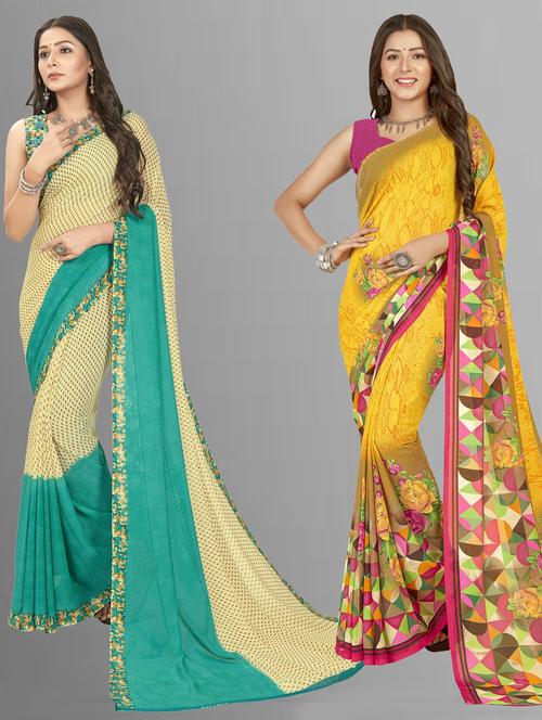 women pack of 2 casual wear combo sarees with blouse - 21477097 - Very Small Image - 1