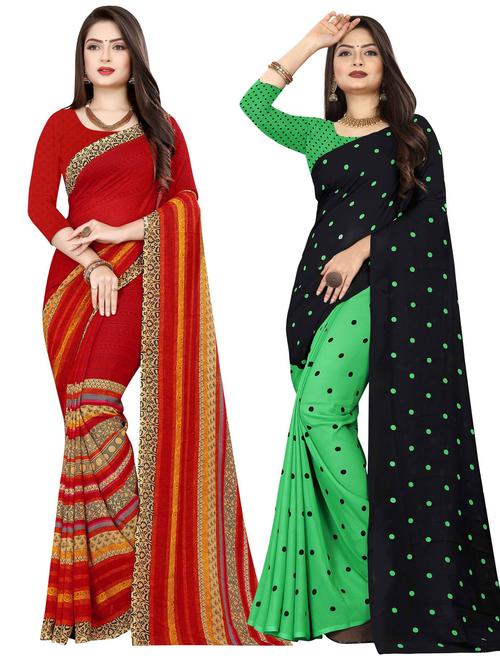 women pack of 2 printed casual wear saree with blouse - 21477101 - Very Small Image - 1