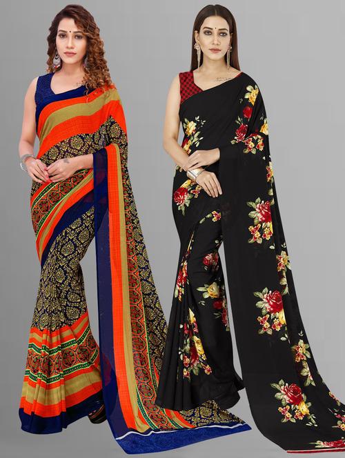 women pack of 2 casual wear sarees with blouse - 21477102 - Very Small Image - 1