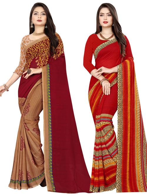 women pack of 2 casual wear combo sarees with blouse - 21477110 - Very Small Image - 1