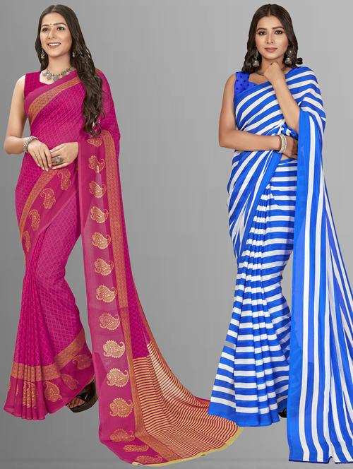 women pack of 2 casual wear combo sarees with blouse - 21477113 - Very Small Image - 1