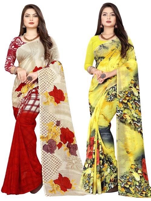 women pack of 2 printed casual wear saree with blouse - 21477114 - Very Small Image - 1