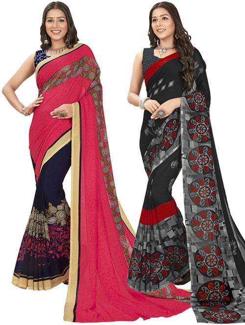 women pack of 2 casual wear sarees with blouse - 21477115 - Very Small Image - 1