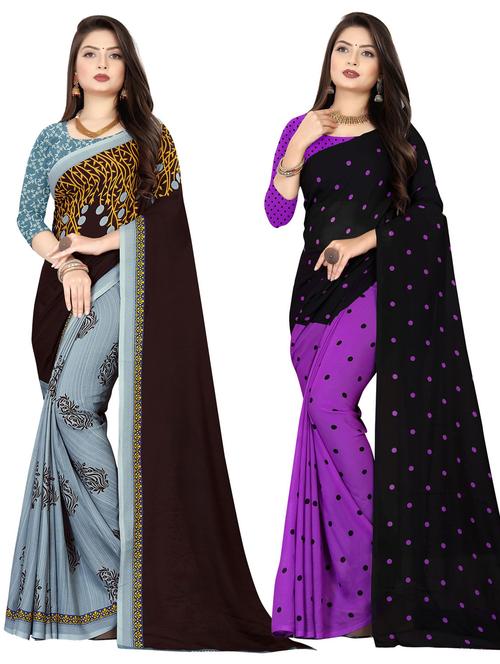 women pack of 2 casual wear combo sarees with blouse - 21477121 - Very Small Image - 1