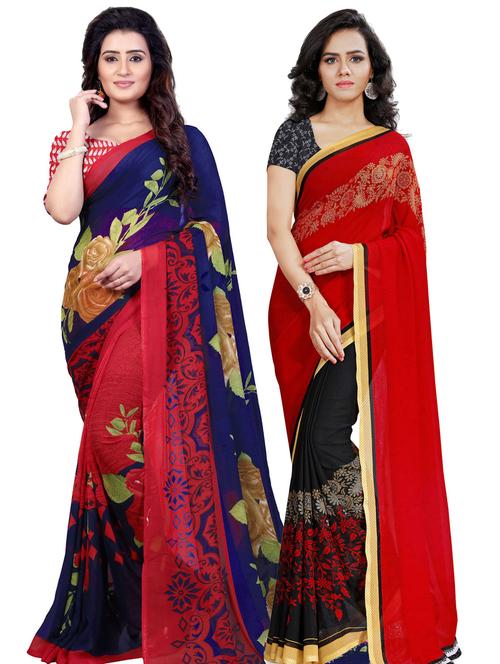 women pack of 2 casual wear combo sarees with blouse - 21477124 - Very Small Image - 1