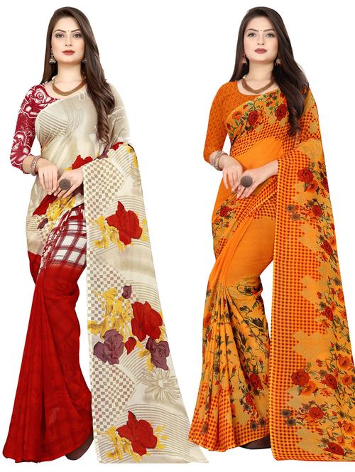 women pack of 2 casual wear sarees with blouse - 21477129 - Very Small Image - 1