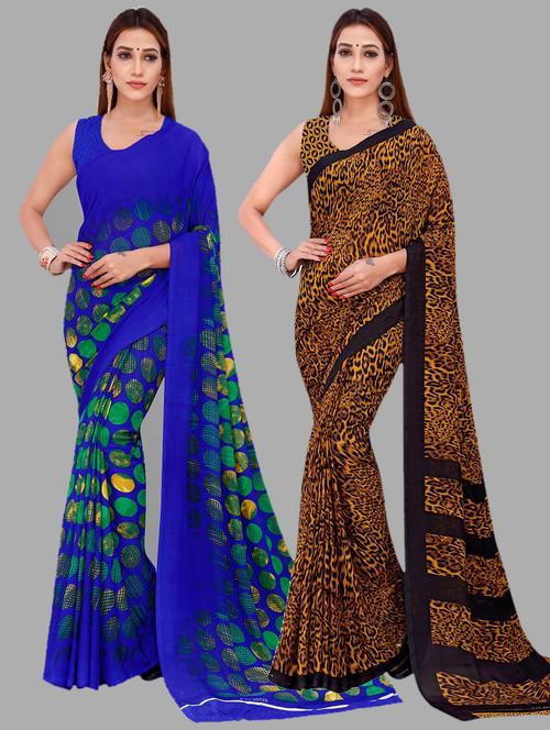 pack of 2 printed casual wear sarees with blouse - 21477131 - Very Small Image - 1