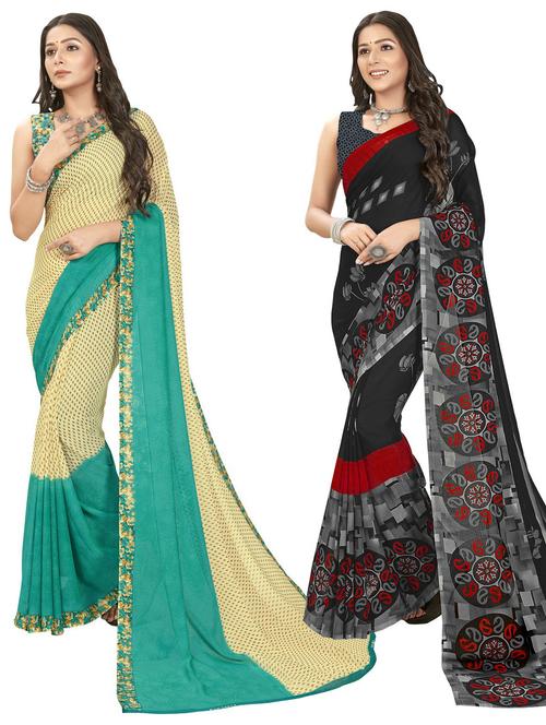 women pack of 2 casual wear combo sarees with blouse - 21477133 - Very Small Image - 1