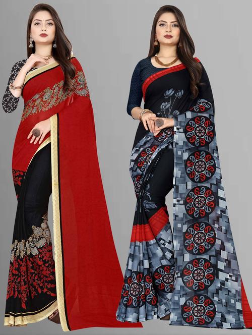 women pack of 2 casual wear sarees with blouse - 21477141 - Very Small Image - 1