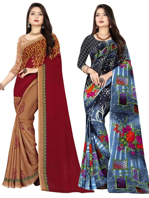 women pack of 2 printed casual wear saree with blouse - 21477142 - Very Small Image - 1