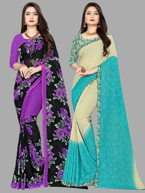 pack of 2 printed casual wear sarees with blouse - 21477143 - Very Small Image - 1