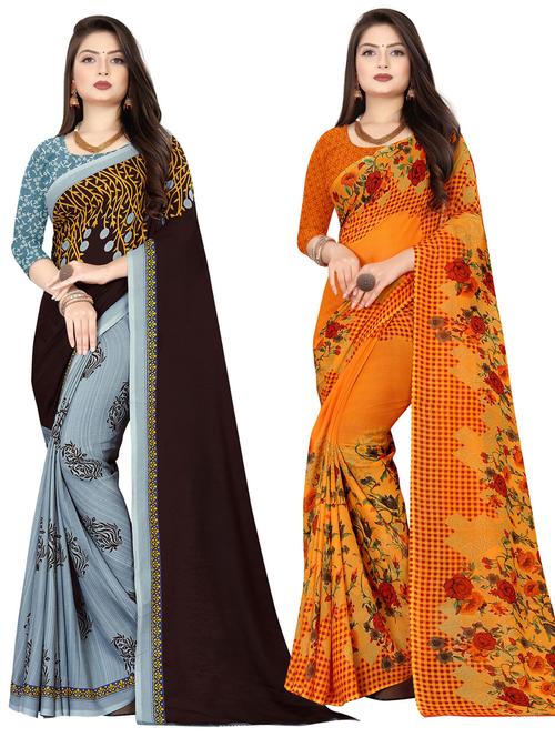 women pack of 2 casual wear combo sarees with blouse - 21477144 - Very Small Image - 1