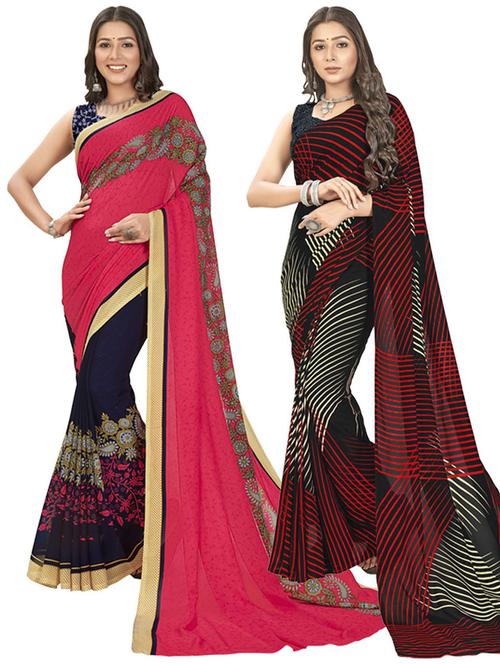 women pack of 2 casual wear combo sarees with blouse - 21477145 - Very Small Image - 1