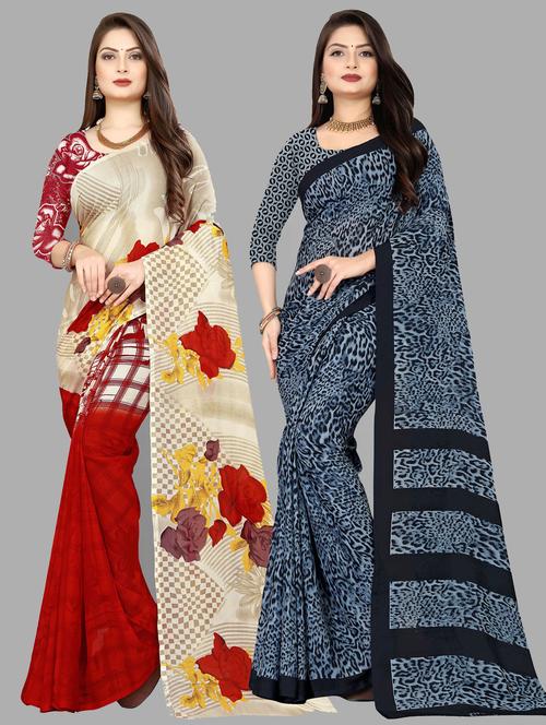 women pack of 2 casual wear combo sarees with blouse - 21477146 - Very Small Image - 1