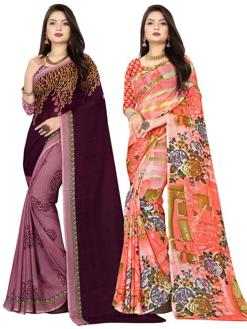 women pack of 2 casual wear combo sarees with blouse - 21477147 - Very Small Image - 1