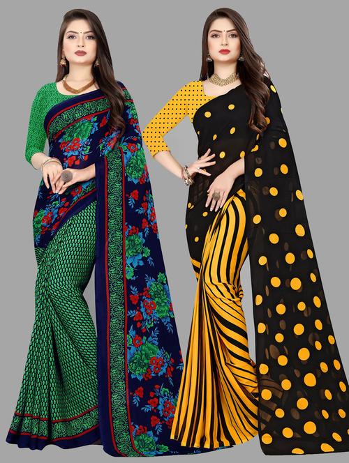 women pack of 2 casual wear combo sarees with blouse - 21477152 - Very Small Image - 1