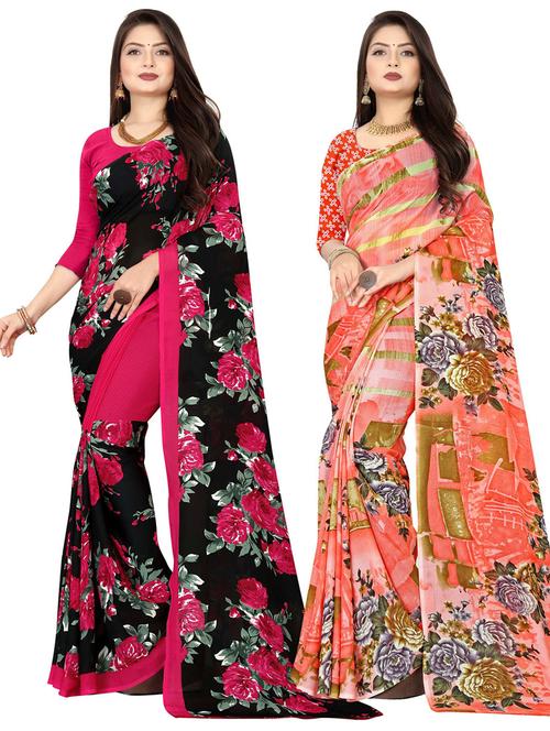 women pack of 2 printed casual wear saree with blouse - 21477155 - Very Small Image - 1