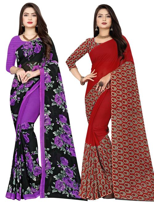 women pack of 2 casual wear combo sarees with blouse - 21477164 - Very Small Image - 1