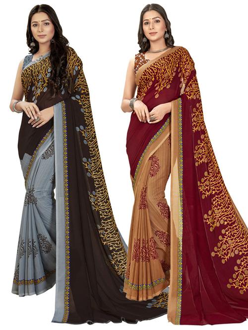 women pack of 2 casual wear combo sarees with blouse - 21477182 - Very Small Image - 1