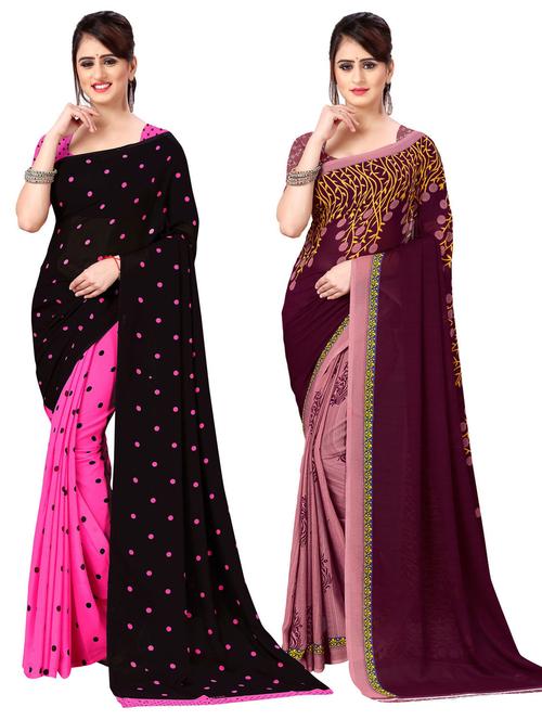 women pack of 2 printed casual wear saree with blouse - 21477191 - Very Small Image - 1