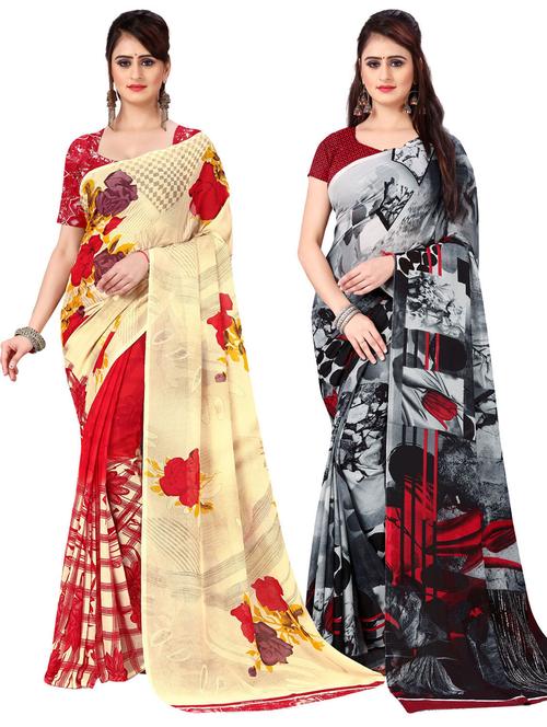 women pack of 2 casual wear combo sarees with blouse - 21477195 - Very Small Image - 1
