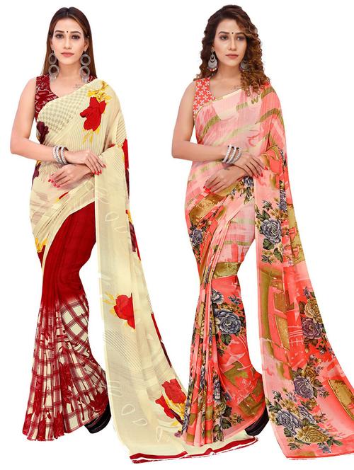 women pack of 2 printed casual wear saree with blouse - 21477198 - Very Small Image - 1