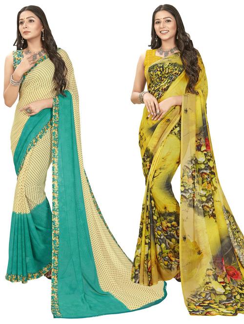 pack of 2 printed casual wear sarees with blouse - 21477201 - Very Small Image - 1