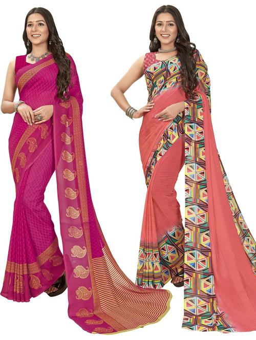 women pack of 2 casual wear combo sarees with blouse - 21477203 - Very Small Image - 1