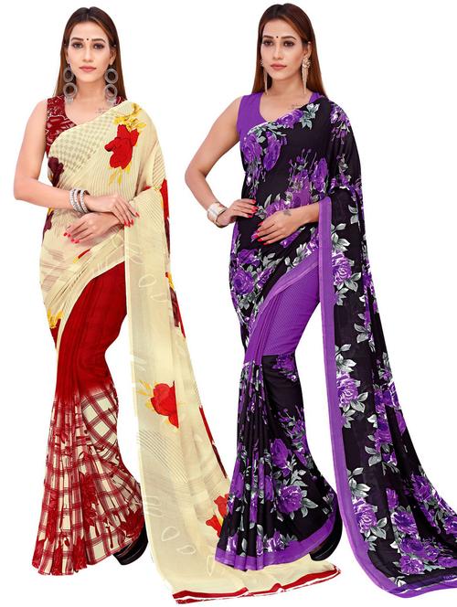 women pack of 2 casual wear combo sarees with blouse - 21477207 - Very Small Image - 1
