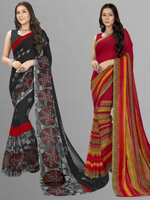 women pack of 2 casual wear sarees with blouse - 21477210 - Very Small Image - 1