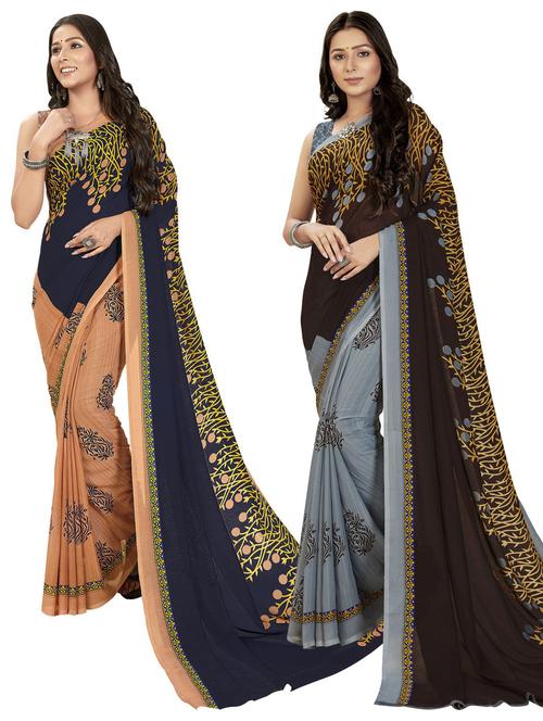 women pack of 2 casual wear sarees with blouse - 21477212 - Very Small Image - 1